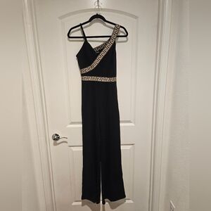 Valentine Black Wide Leg Jumpsuit with Gold Trim # 820